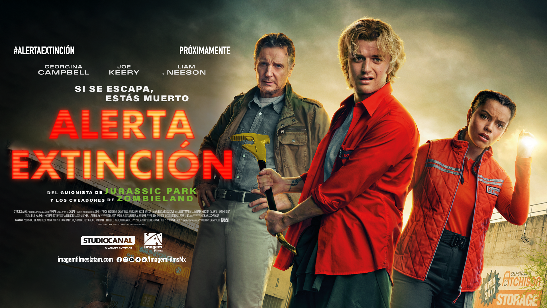 Poster oficial de la película Alerta Extinción protagonizada por Liam Neeson y Joe Keery.